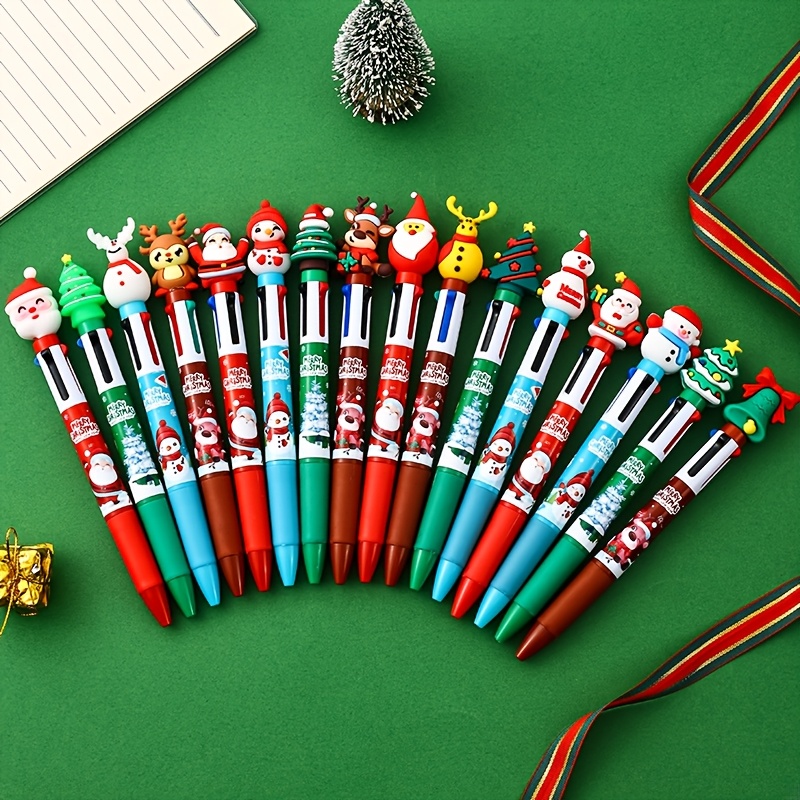 Colorful Christmas Birthday Gifts Christmas Four-color Ballpoint Pens Santa Claus Decorations Fun Ballpoint Pens