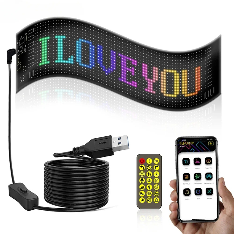 Smart Bluetooth LED Matrix Panel – Programmable Scrolling Night Light for Car, Store, Hotel & Bar