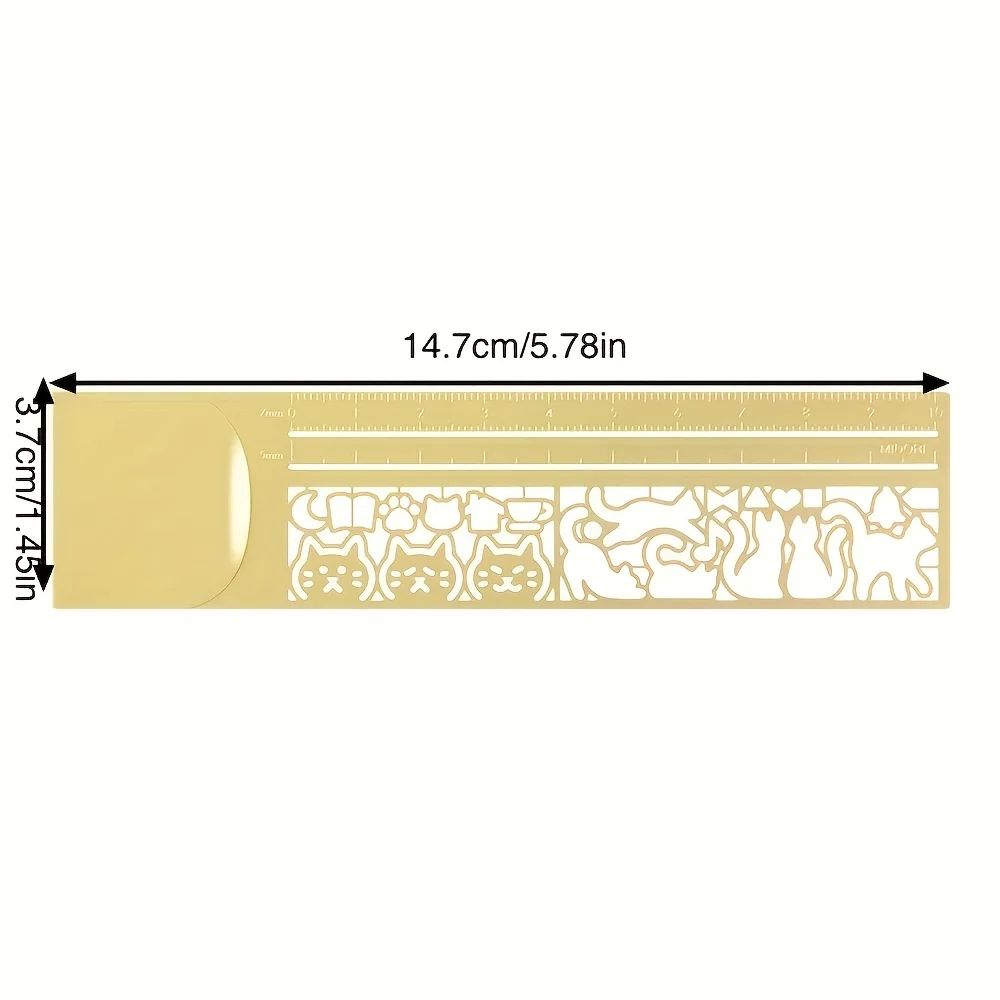 Three-in-One Cat Lover Template Ruler – Cute Cat Stencil Bookmark & Double-Sided Measuring Ruler with 20+ Designs