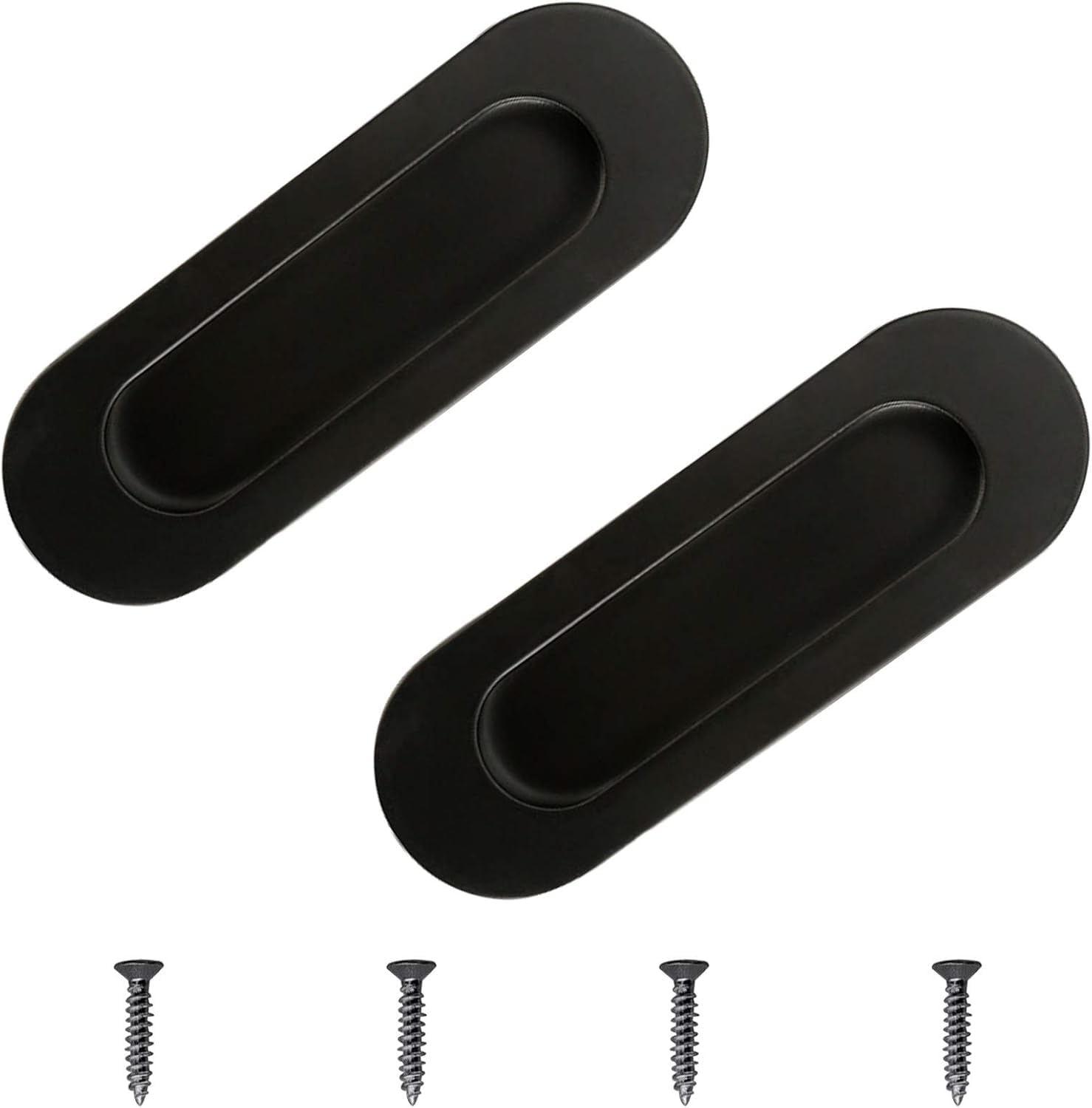 Black Stainless Steel Oval Cabinet Pulls Flush Sliding Door Handle for Cupboard & Wardrobe