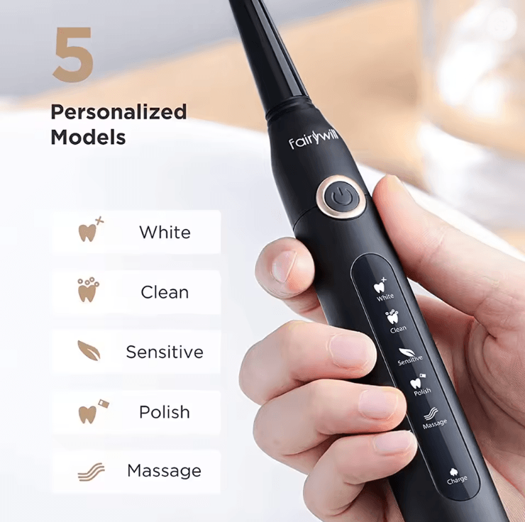 Fairywill FW507 Sonic Electric Toothbrush with 8 Brush Heads and Travel Case