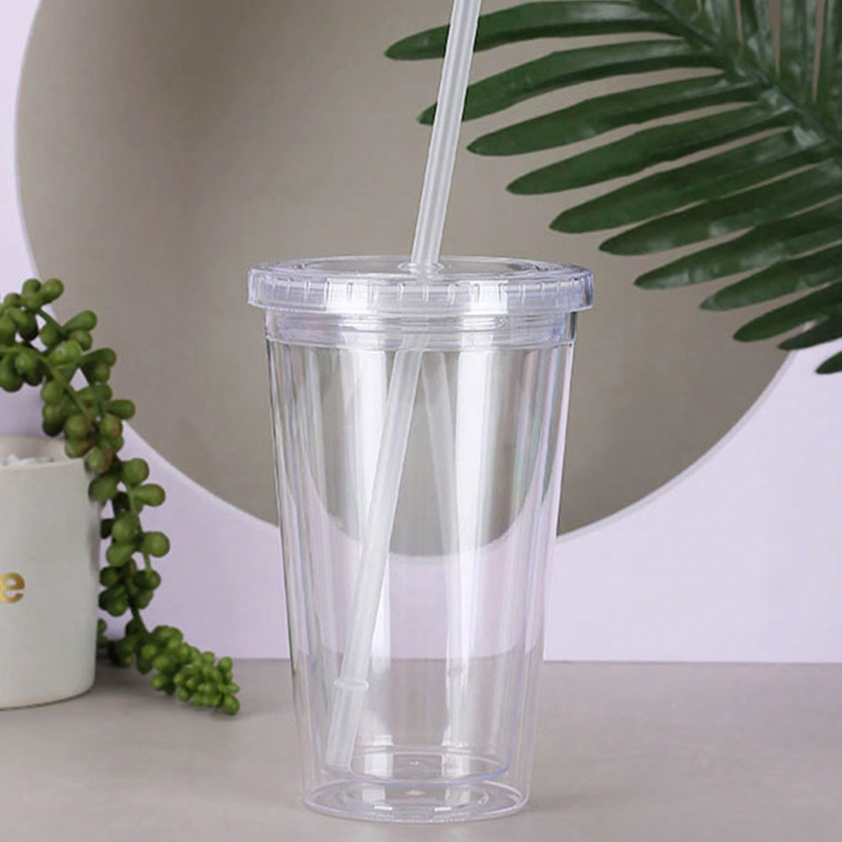 Double Layer Transparent Tumbler with Straw Reusable Insulated Water Bottle Cup