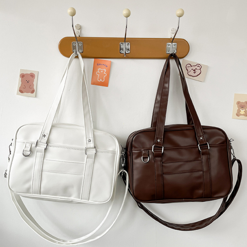 Women Japanese Style J Bag Leather Crossbody Shoulder Bag High School Student Uniform Simple Handbags