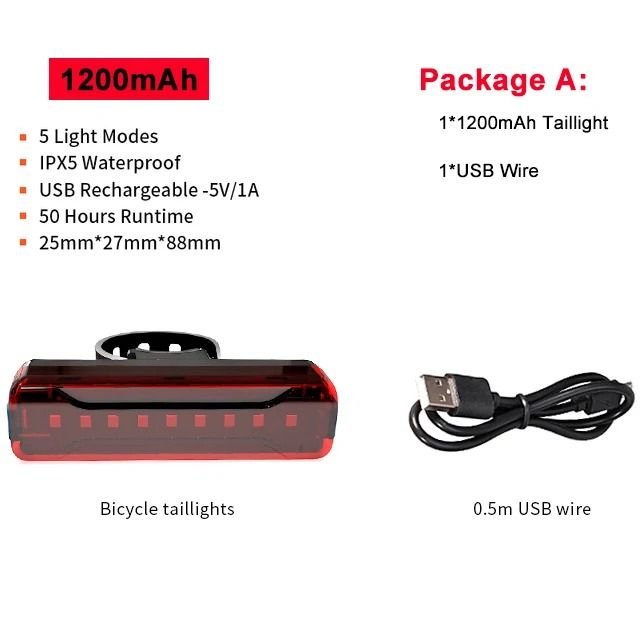 USB Rechargeable Bicycle Rear Light Ultra Bright LED Tail Lamp