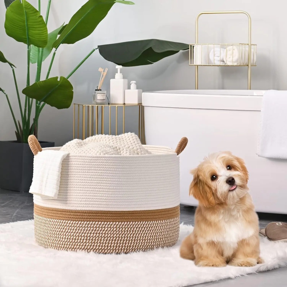 Cotton Rope Storage Basket for Blankets, Baby Laundry Hamper, and Living Room Organization