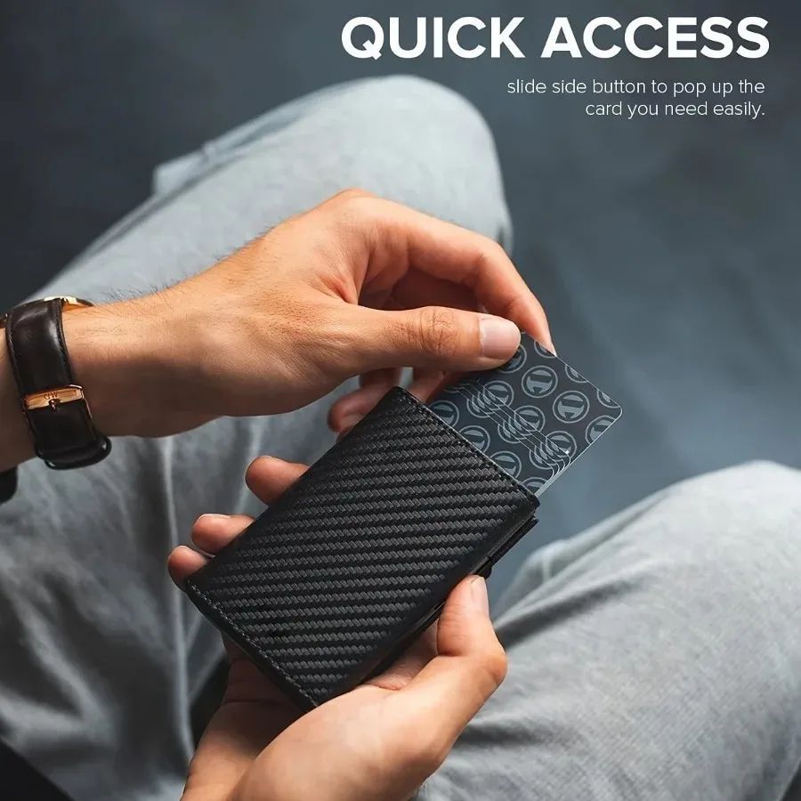 Pop-Up RFID Blocking Minimalist Mens Wallet with Zipper Coin Pocket
