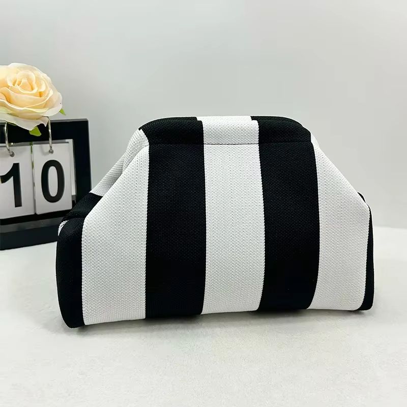Women's Knit Stripe Crochet Dumpling Clutch Bag