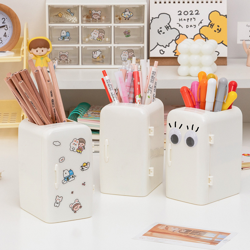 Fashionable Creative Pen Holder Refrigerator, Multi-Functional Desktop Storage Box for Office, Large Capacity Student