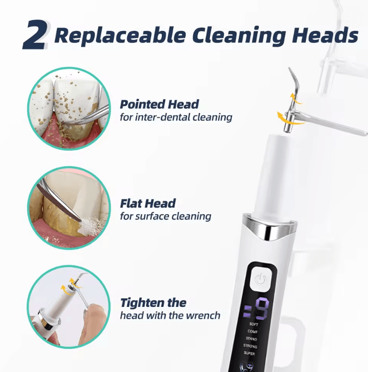 SmilePro Ultrasonic Tooth Cleaner with 5 LED Lights and 9-Level Plaque Removal System