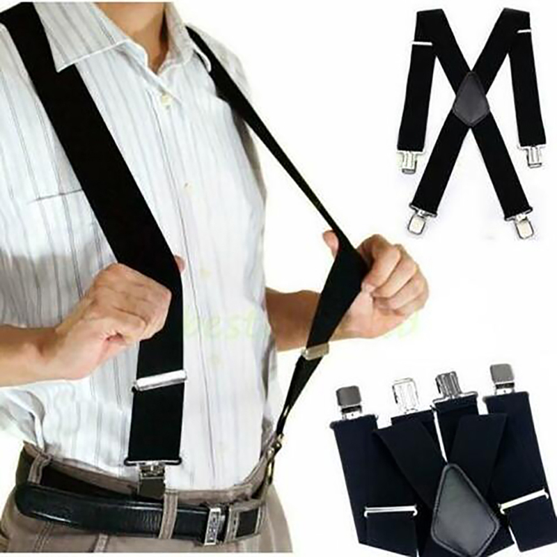 Heavy Duty Men's Suspenders – Adjustable Elastic X-Back Braces with Strong Clips
