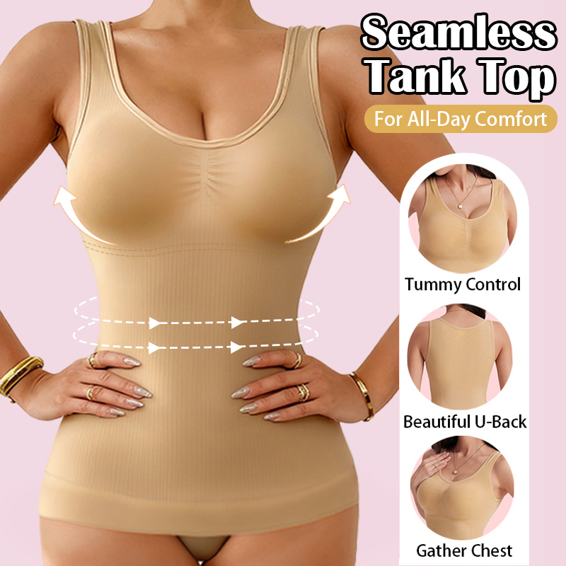 Tummy Control Shapewear Tank with Built in Bra Slimming Body Shaper Vest