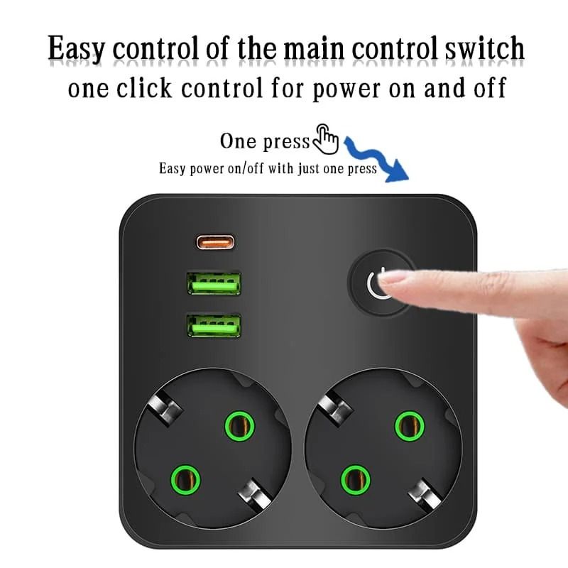EU Plug Wall Power Strip Two AC Sockets with USB Ports Type C