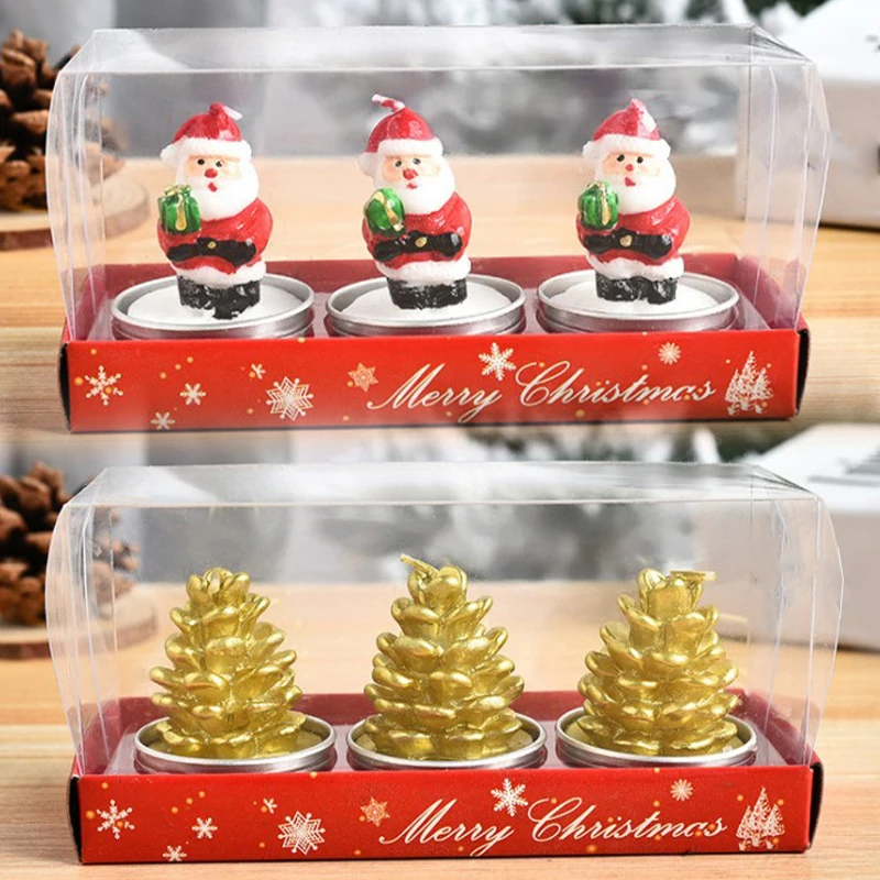 Christmas Candles Set, Table Decorations, with Santa Claus, Snowman, Xmas Tree, and Pine Cones, for Party, Craft Gifts