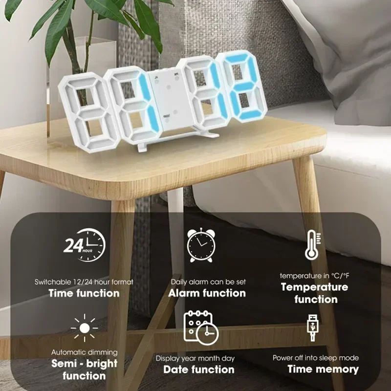 3D LED Digital Wall Clock Alarm Clock