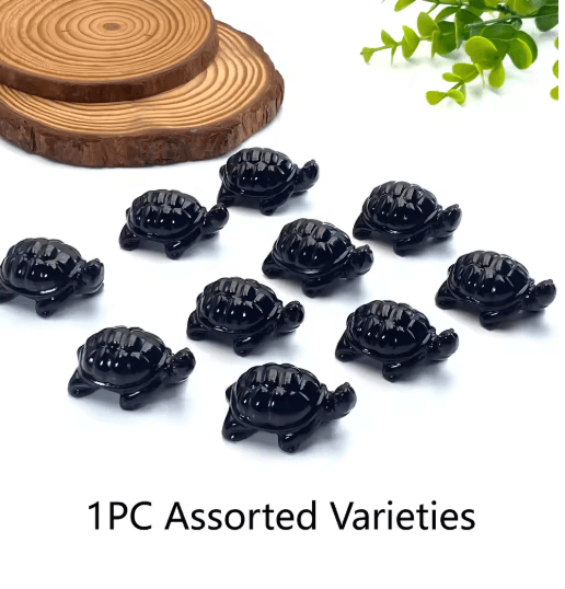 Obsidian Tortoise Carving Symbolic Crystal Animal Figurine for Home Decor & Gifting