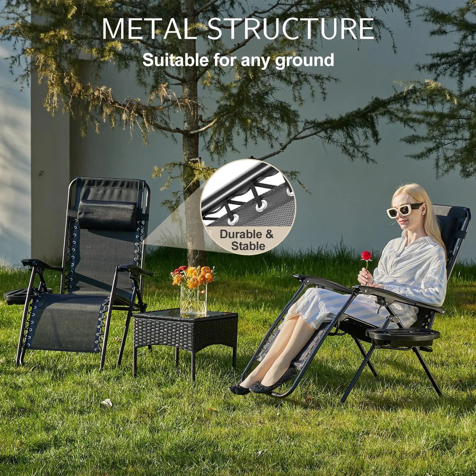 JHK Zero Gravity Recliner Chair Set of 2 with Adjustable Pillow and Cup Holder for Patio Camping and Garden Lounge