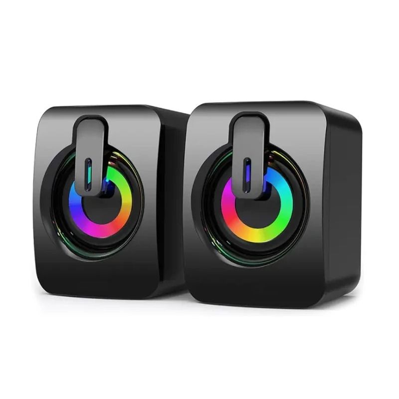 USB Wired Computer Speakers with HiFi Stereo Sound, LED Light, and Microphone