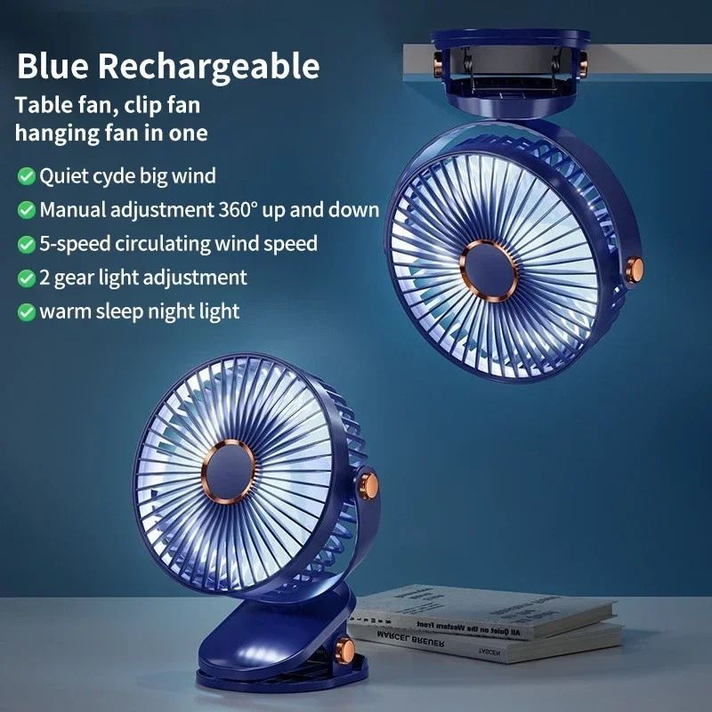 Portable Mini Clip On Fan Rechargeable LED Desk and Handheld Fan