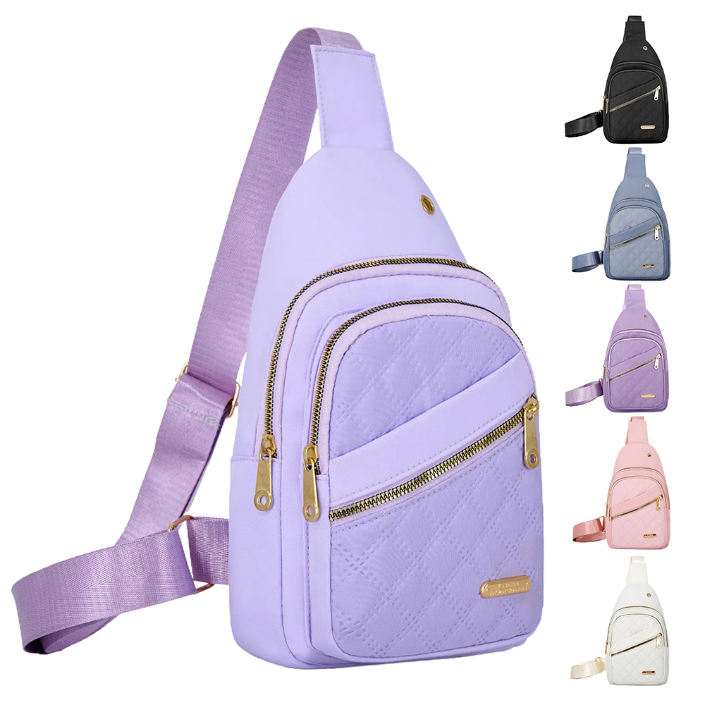 Quilted Crossbody Chest Bag for Women Outdoor Hiking & Travel Sling Bag with Earphone Hole