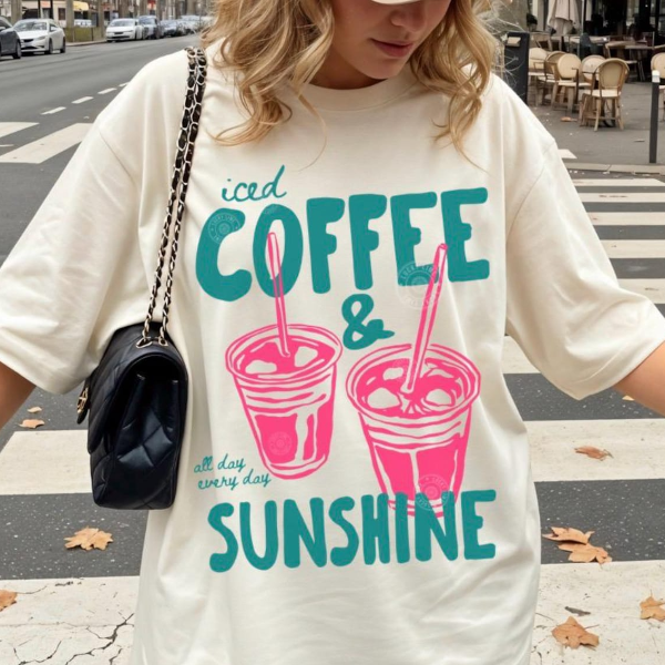 Iced Coffee and Sunshine Shirt, Iced Coffee Shirt, Coffee Lover Gift, Summer Graphic Tee, Summer Vibes Shirt, Coffee TSh
