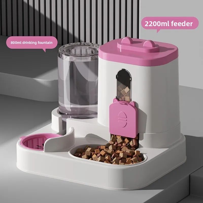 Automatic Dog Cat Feeder and Water Dispenser Set – Gravity Food Feeder and Waterer with Pet Food Bowl