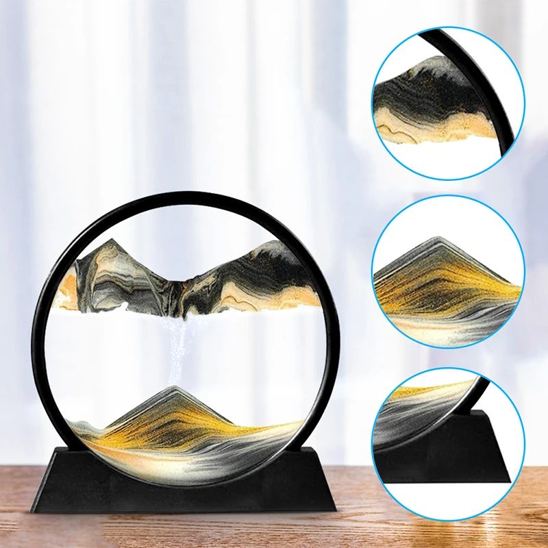 Deep Sea Moving Sand Art Picture – Round Glass 3D Sandscape in Motion Frame (7
