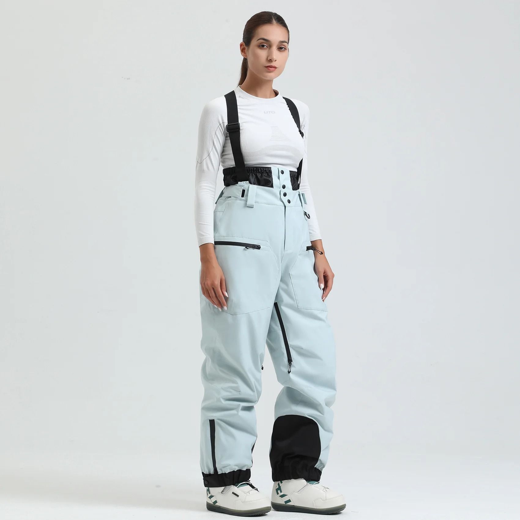 Womens Waterproof Insulated Ski Pants With Suspenders Warm Winter Snowboard Overalls