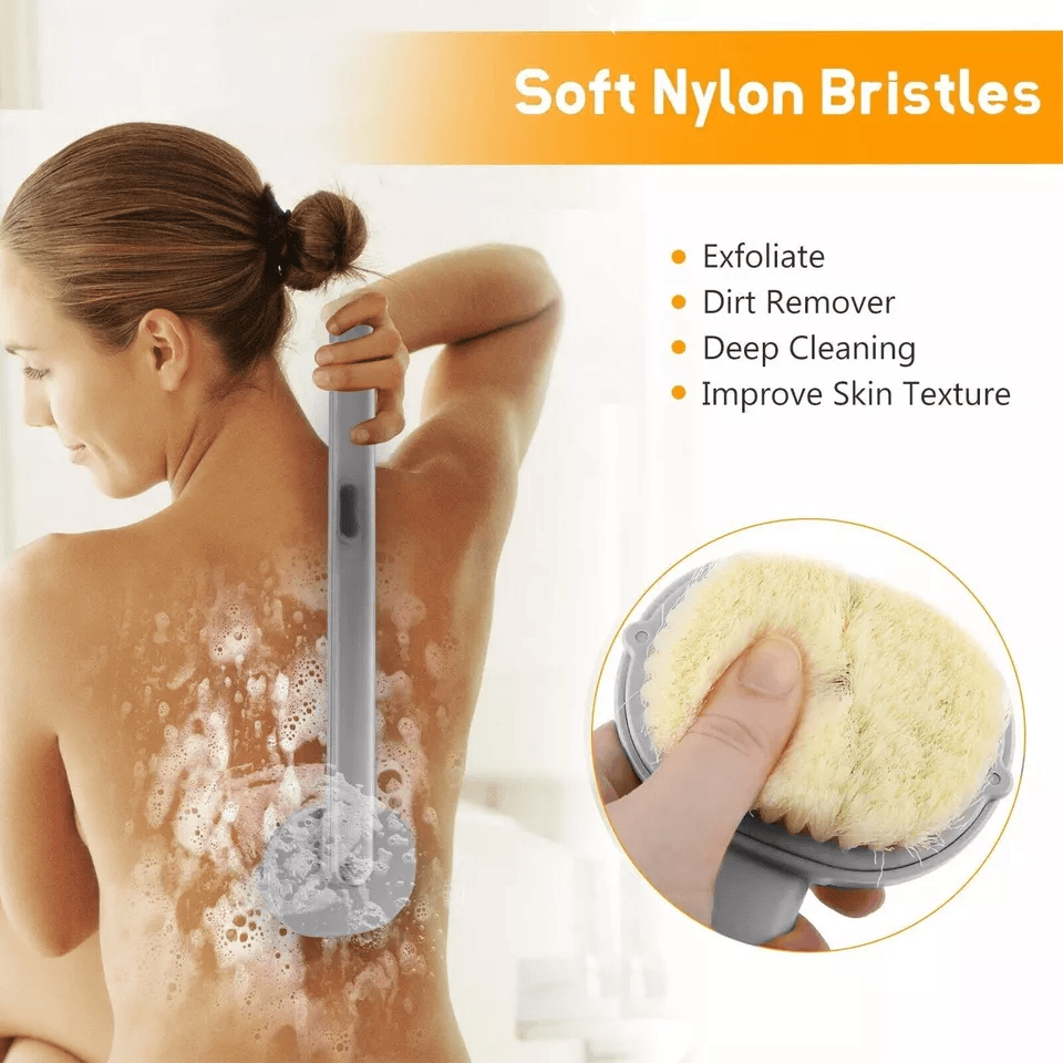 Long Handle Bath Brush with Soap Dispenser, Back Scrubber and Exfoliating Body Shower Washer for Smooth Skin