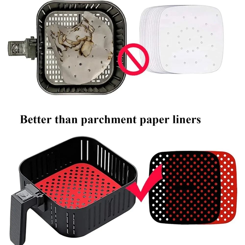 Reusable Non-Stick Silicone Air Fryer Liners for 5QT+ Baskets Dishwasher Safe Parchment Replacer