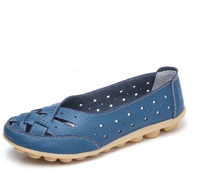 SoftStep Genuine Leather Hollow SlipOn Ballet Flats