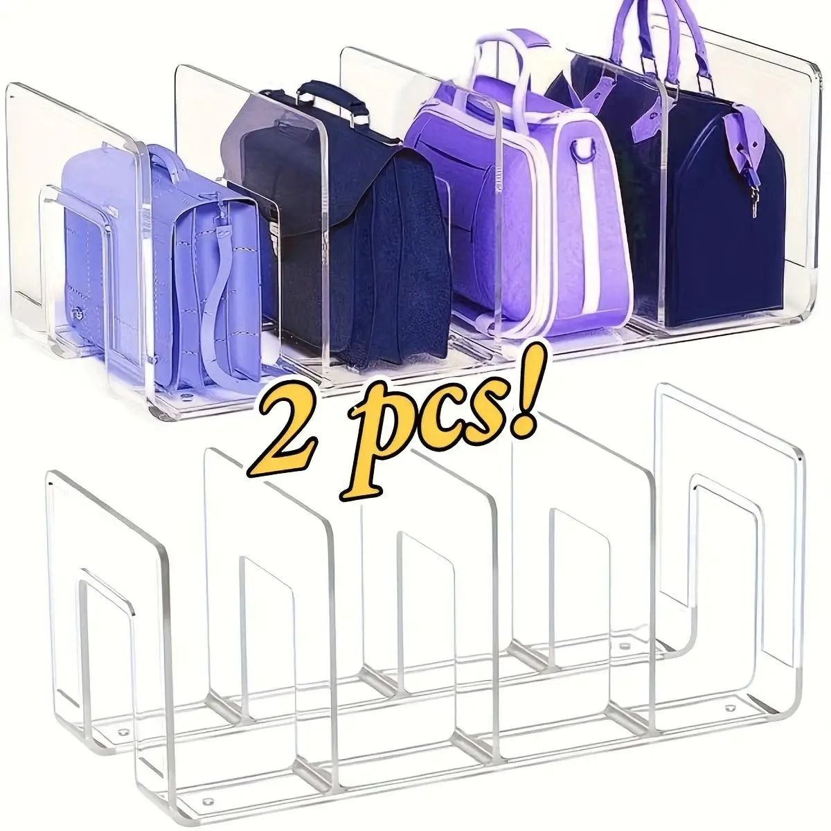 2-Piece Transparent Closet Organizer – 4-Compartment Storage with Adjustable Partitions
