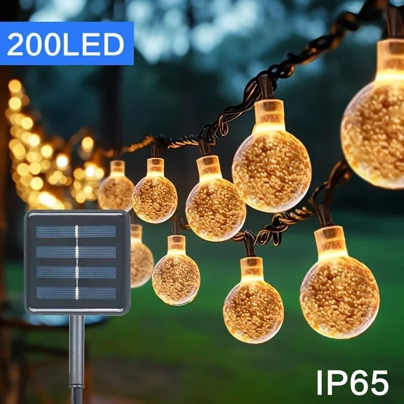 Solar LED Crystal Globe String Lights Outdoor with 8 Lighting Modes