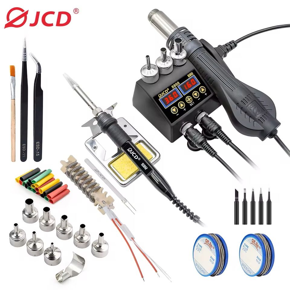High-Power 2-in-1 Soldering Station with Hot Air Gun and Adjustable Temperature