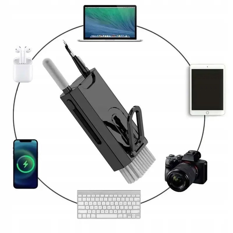 8-in-1 Keyboard Cleaning Kit, AirPods, Laptop & Phone Cleaning Tools with Retractable Brush & Flocking Sponge