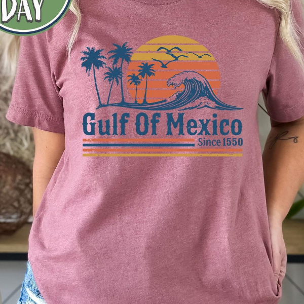 Retro Sunset Gulf of Mexico Shirt Vintage Beach Tee Coastal Graphic Unisex T-Shirt