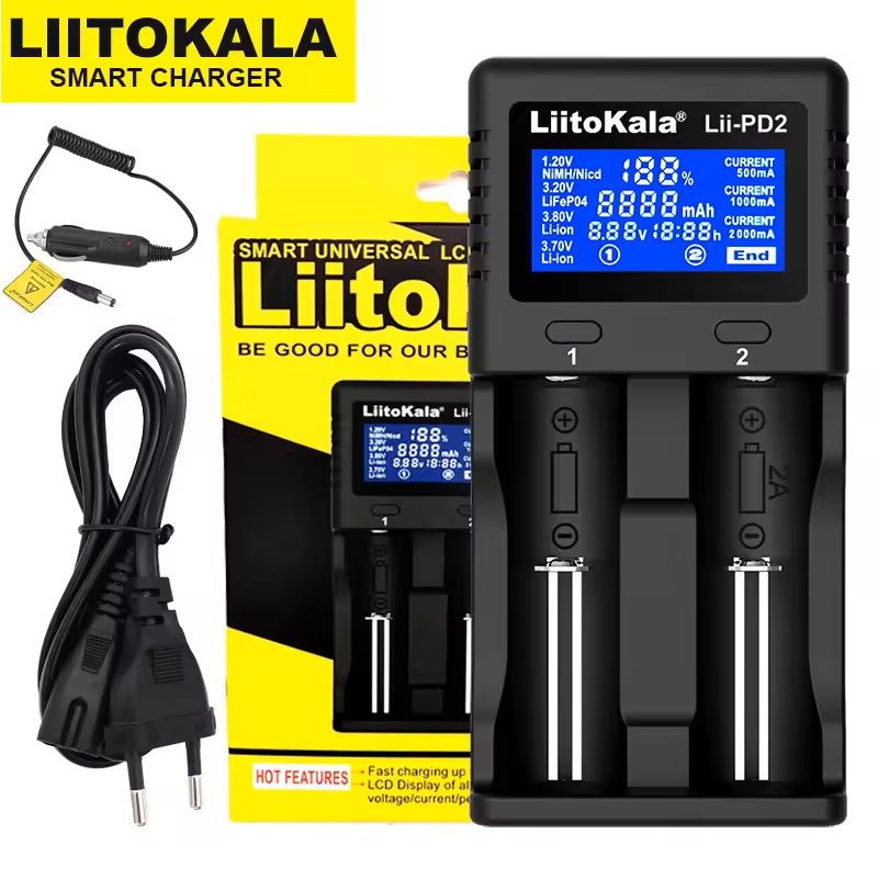 Universal Dual Slot Smart Battery Charger Compatible with Liion LiFePO4 and NiMH Cells