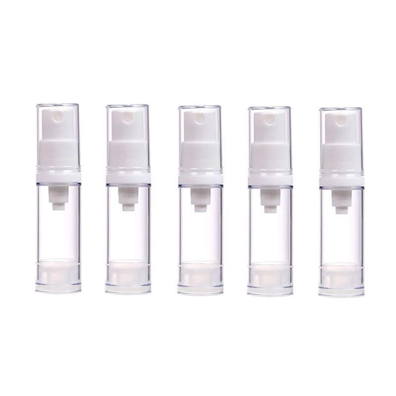 5-Piece Airless Pump Bottle Set (5ml/10ml/15ml) Leak-Resistant Refillable Travel Containers