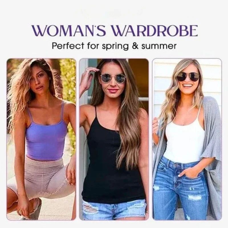 Womens Solid Padded Spaghetti Strap Cami – Built-In Bra Sexy Slim Tank Top 2024