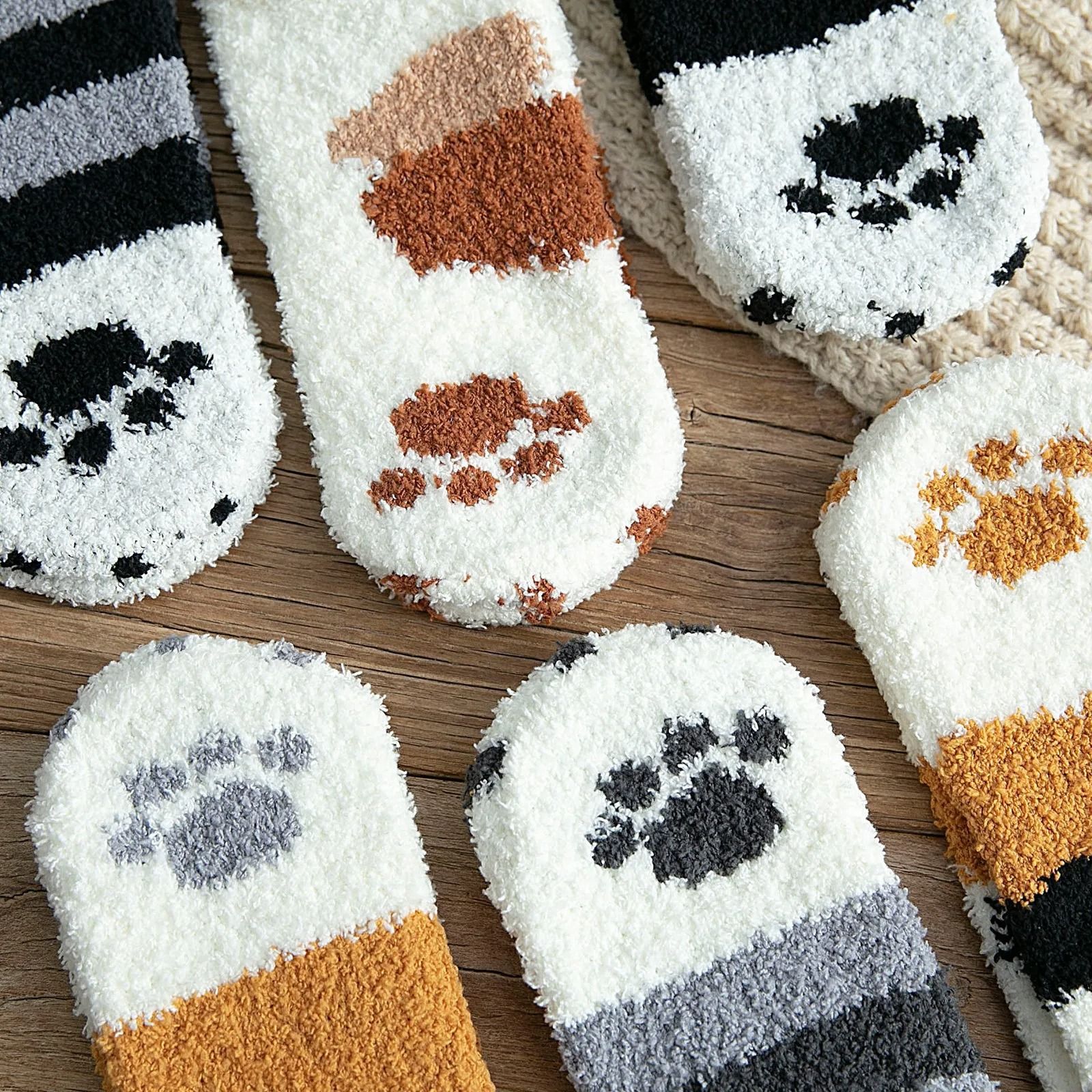 Women Winter Warm Fluffy Animal Paw Fuzzy Socks