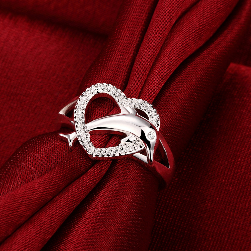 925 Sterling Silver Love Dolphins Heart Rings for Women: High-Quality Couple Gifts for Fashion, Party & Wedding Jewelry