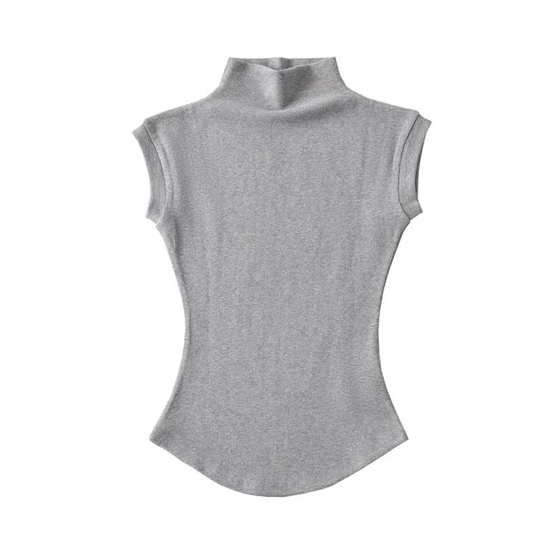 Women Summer Turtleneck Sleeveless Top Solid Slim Fit