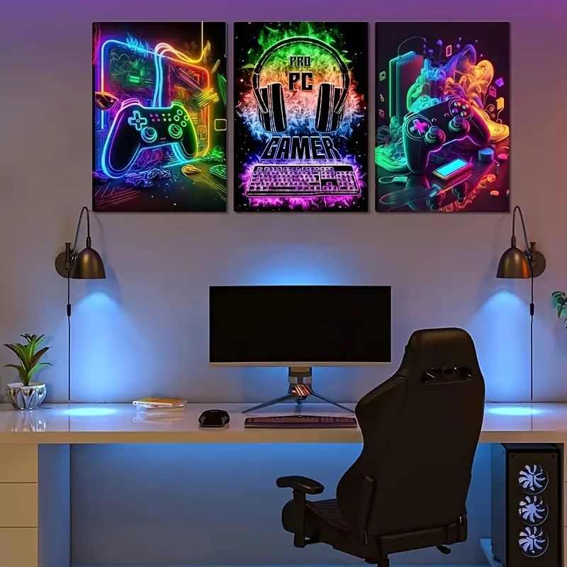 Gaming Room Canvas Poster – Punk Style Gamepad Wall Art for Gamer Bedroom Decor