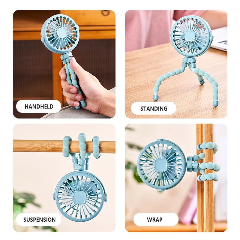 Octopus Handheld Fan – Rechargeable Mini Fan with Night Light & 4-Mode Stand/Hang Design