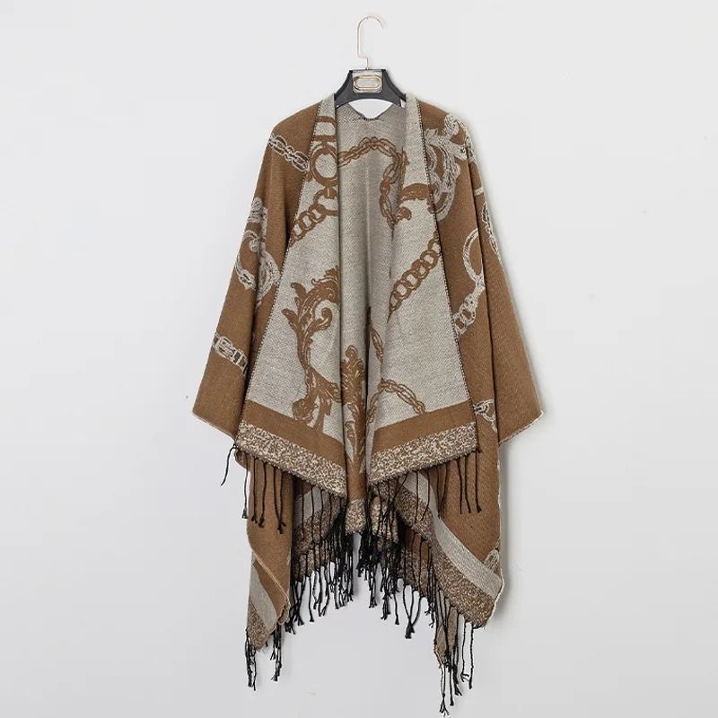Luxury Jacquard Cashmere Shawl Unisex Winter Poncho Cape
