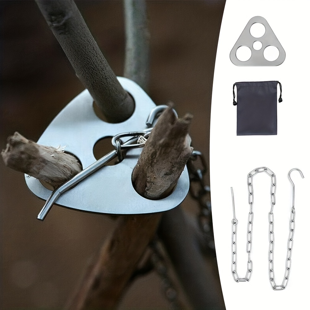 Portable Detachable Outdoor Barbecue Tripod Hanging Rack Stainless Steel Camping Grill Pot Triangle Stand Set