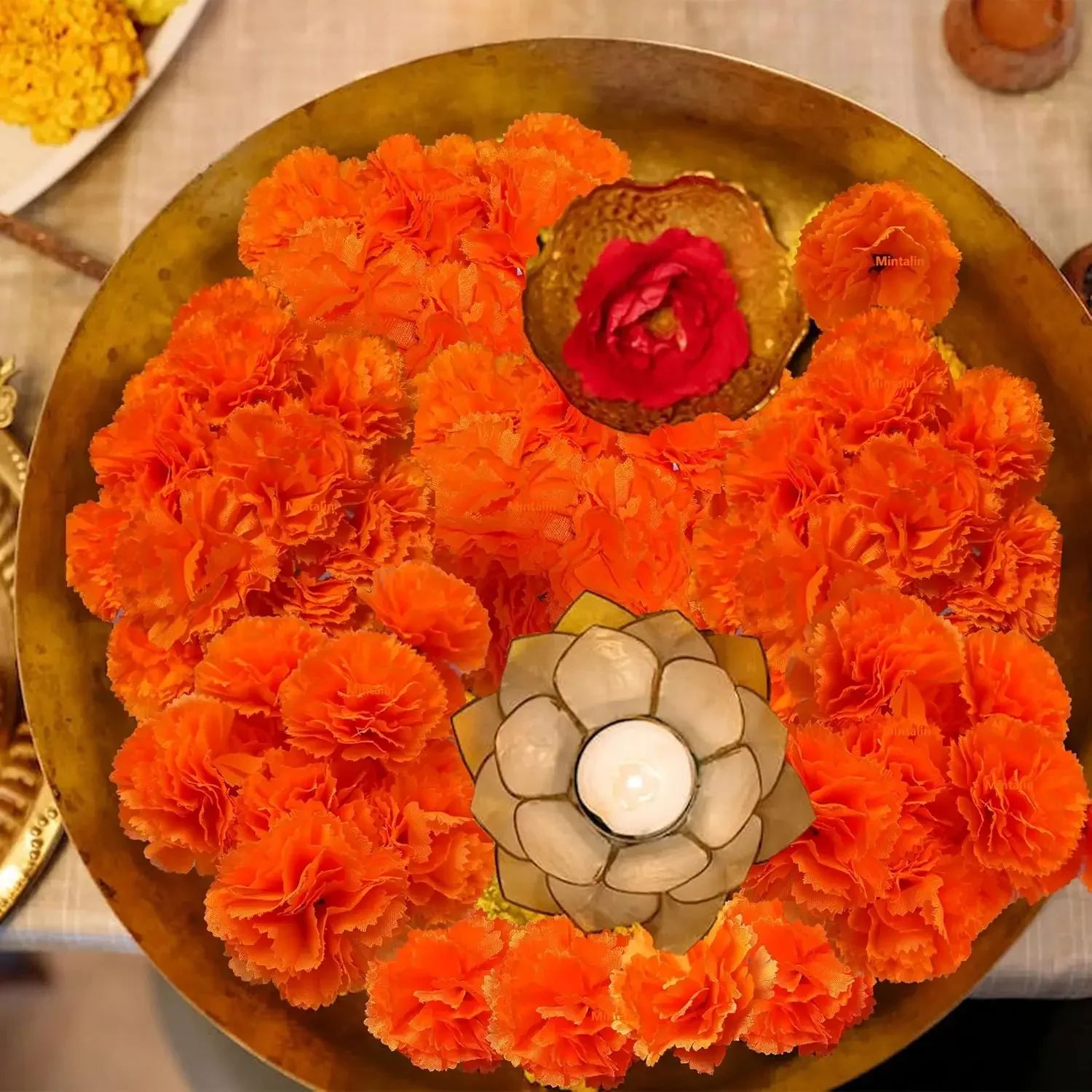 Artificial Marigold Flower Garland Festive Decor for Diwali Halloween Celebration