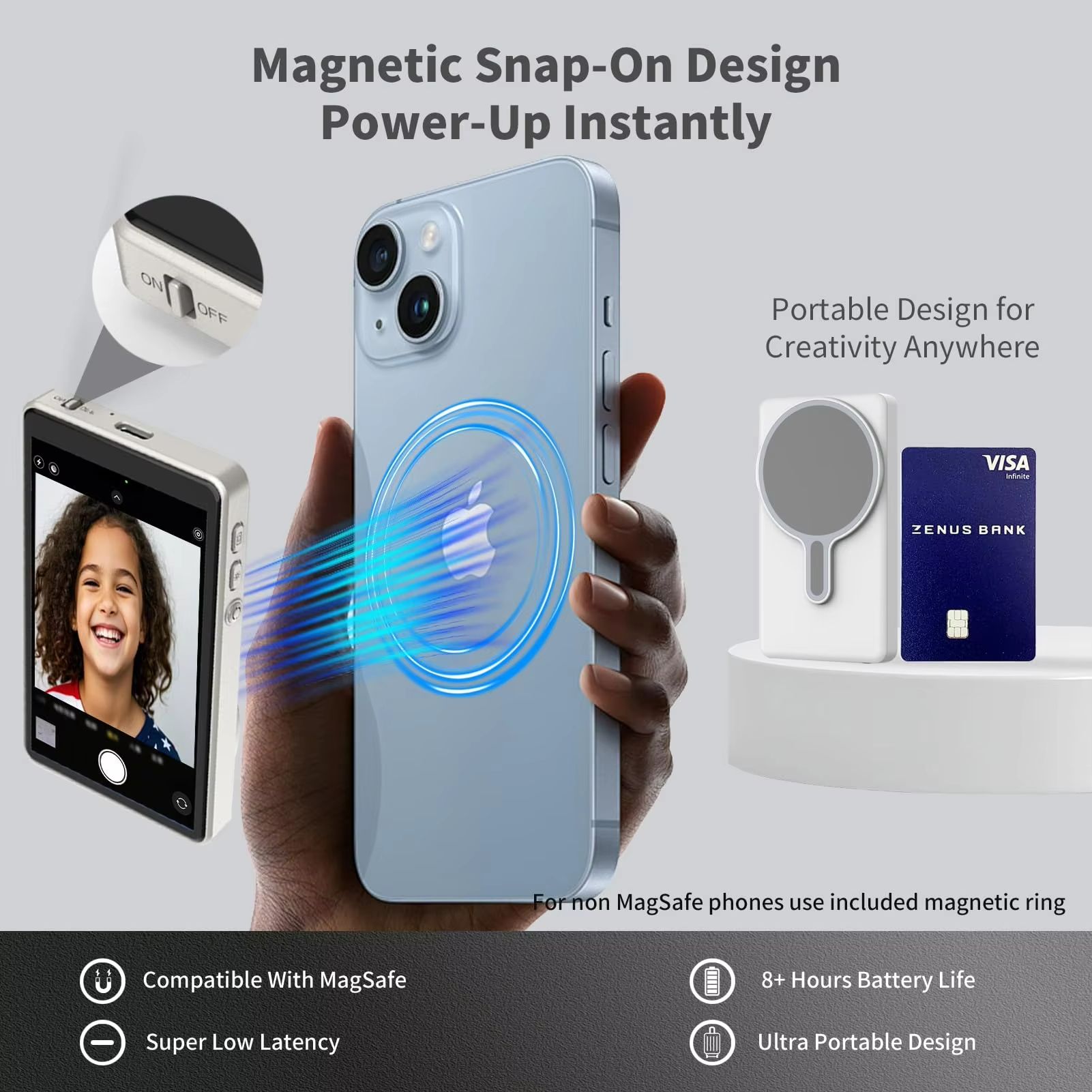 Magnetic Phone Selfie Monitor – Rear Camera Screen for iPhone & Android Vlogging, Live Streaming, and Photography
