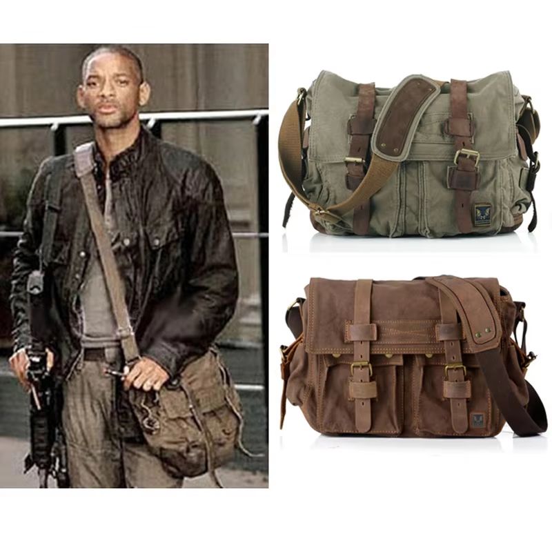 I AM LEGEND Canvas and Genuine Leather Men's Messenger Bag