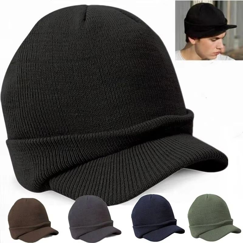 Unisex Fur Lined Knit Beanie with Brim for Warm Winter Protection