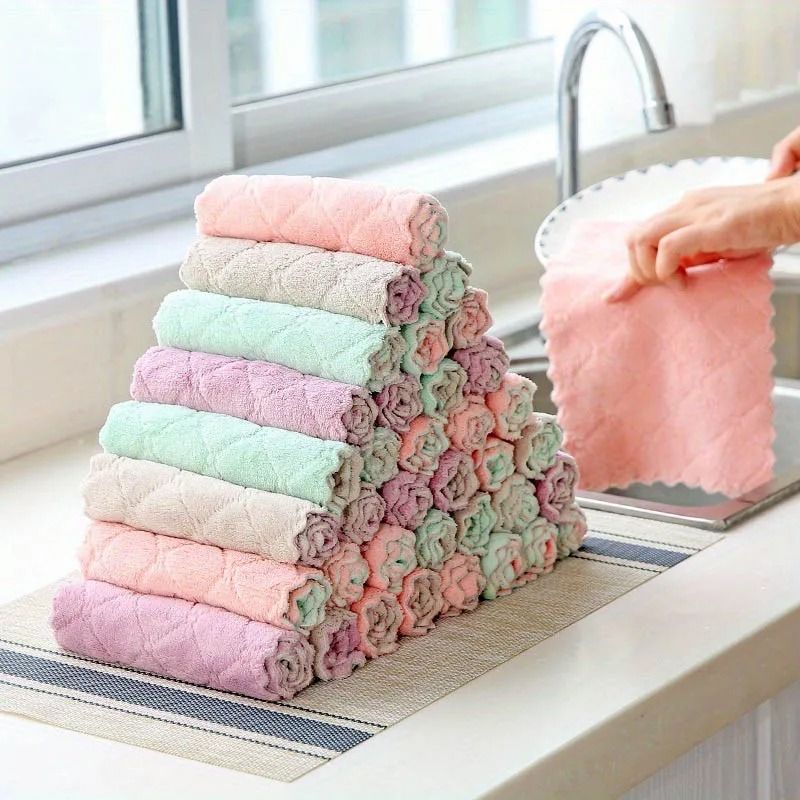 Microfiber Dish Cloths Double Sided Cleaning Rags Multi Purpose Kitchen Dishwashing Towels 10 pcs